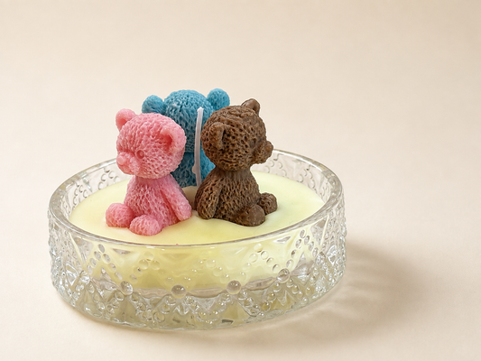 Blue and Pink Teddy Dish Candle