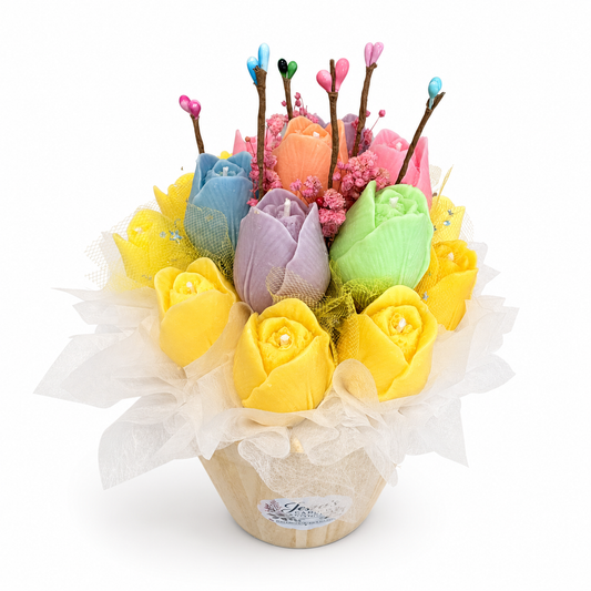 Yellow & Aqua Daisy Candle Bouquet