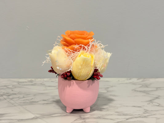 Peach Rose Pig Pot Candle