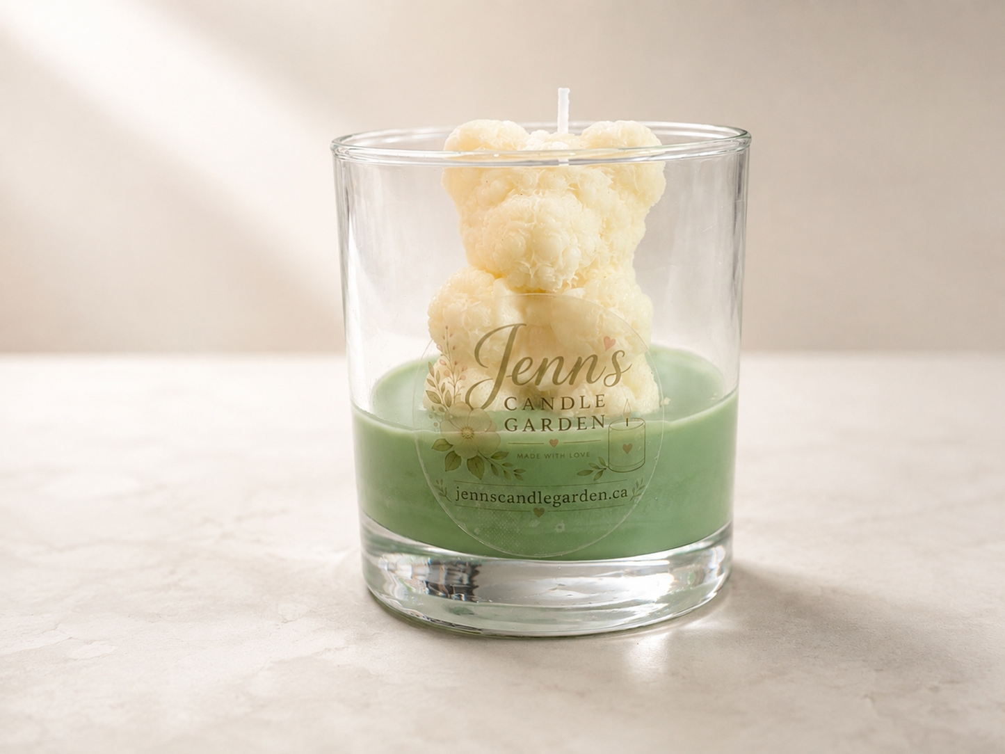 White Bloom Green Glass Candle