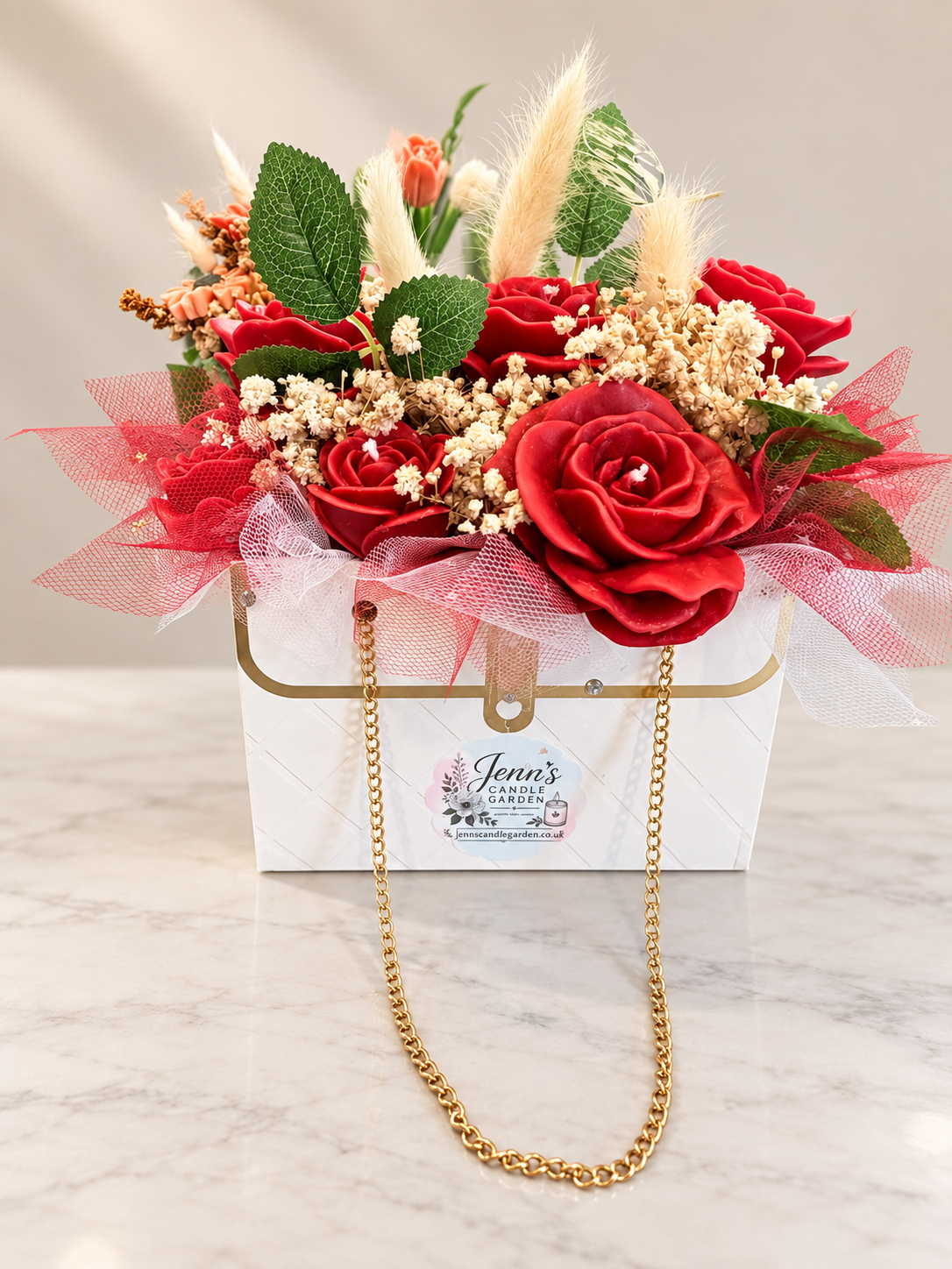 Red roses handbag bouquet