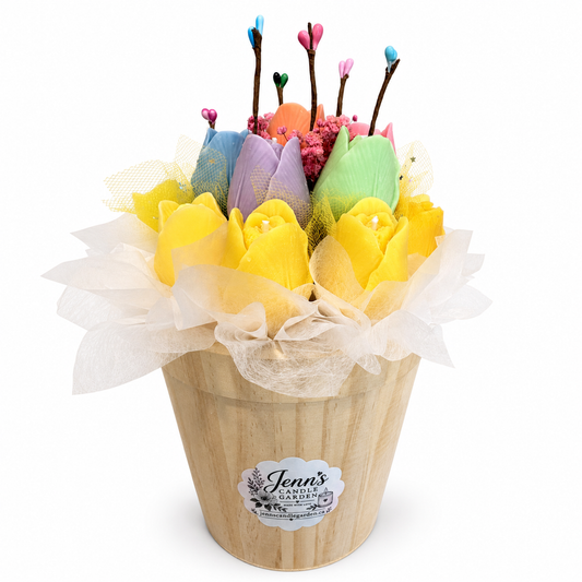 Yellow & Aqua Daisy Candle Bouquet