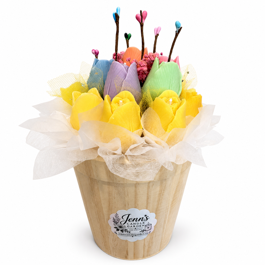 Yellow & Aqua Daisy Candle Bouquet
