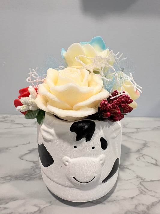 Blue Rose Cow Pot Candle
