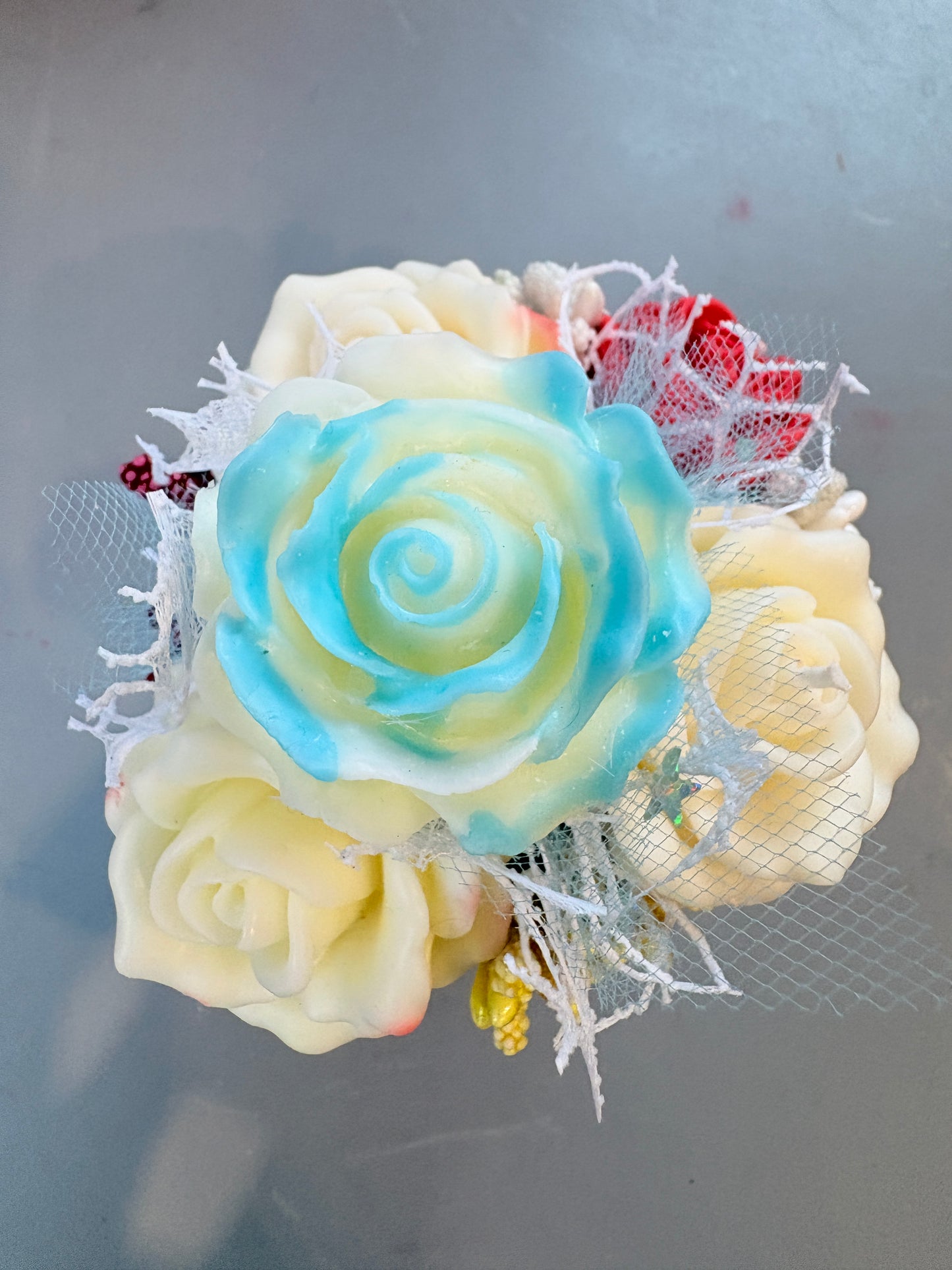 Blue Rose Cow Pot Candle