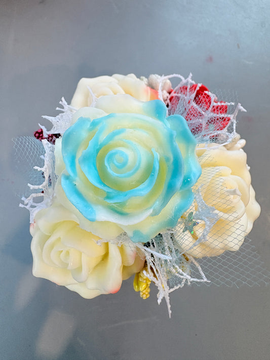 Blue Rose Cow Pot Candle