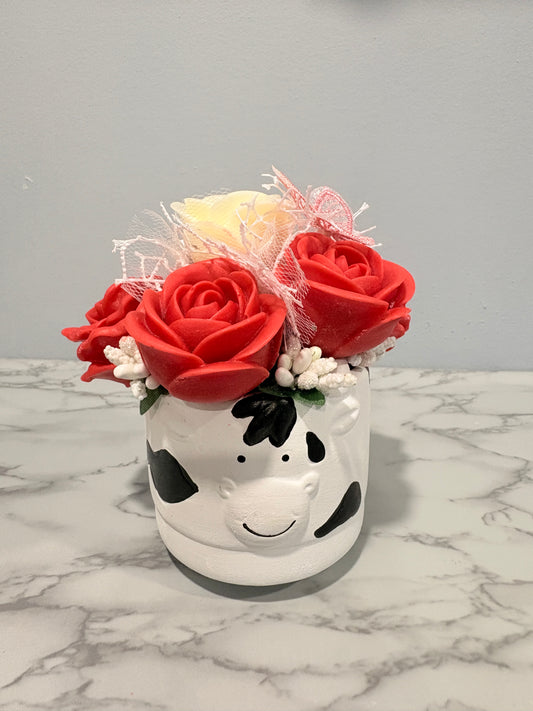 Red Rose Cow Pot Candle
