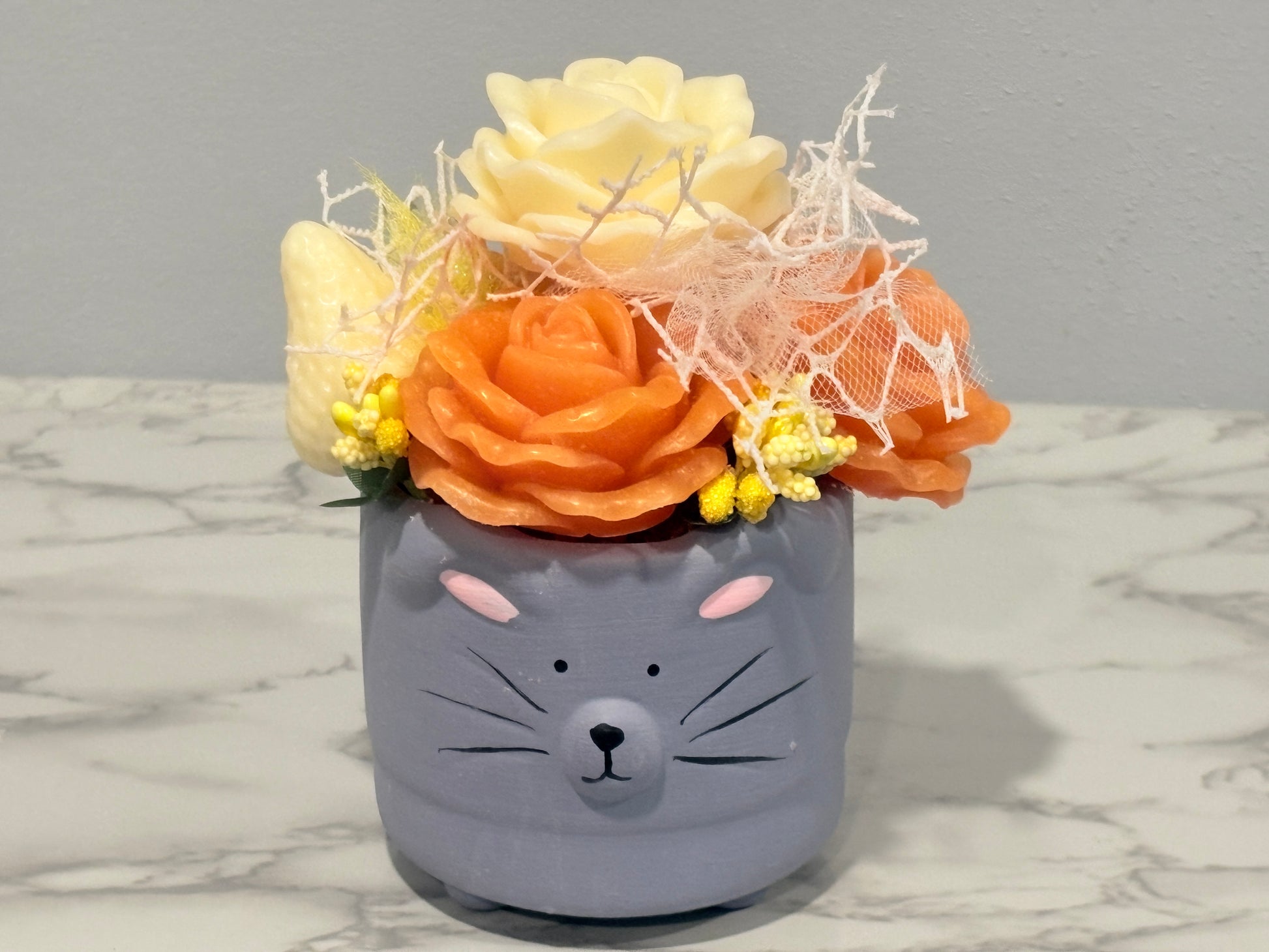 Orange Rose Cat Pot Candle