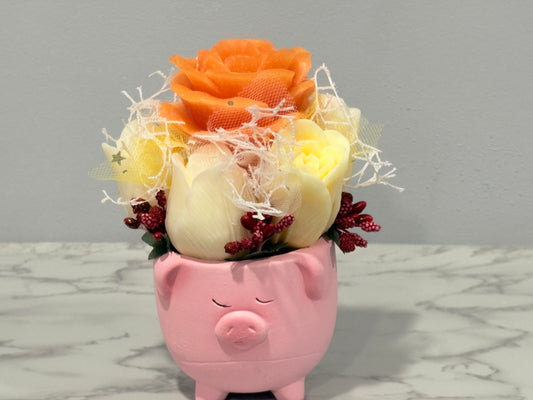 Peach Rose Pig Pot Candle