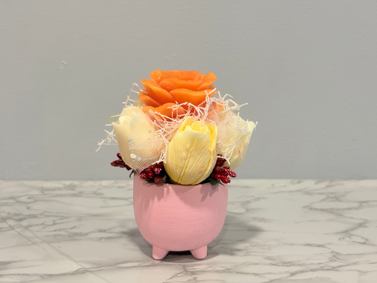 Peach Rose Pig Pot Candle