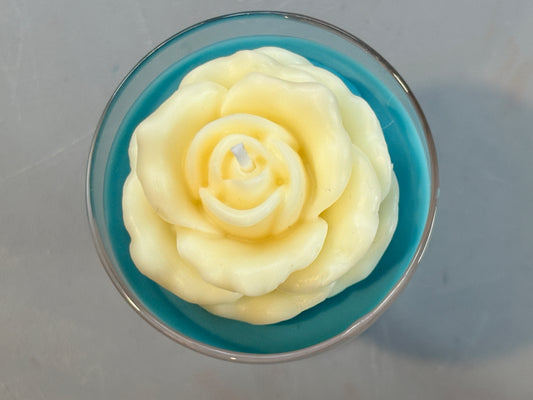 White Rose Glass Candle