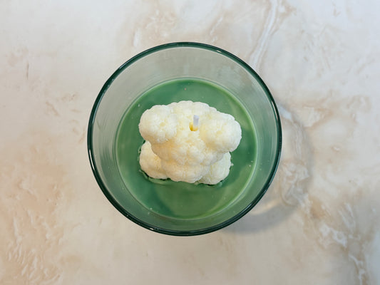 White Bloom Green Glass Candle