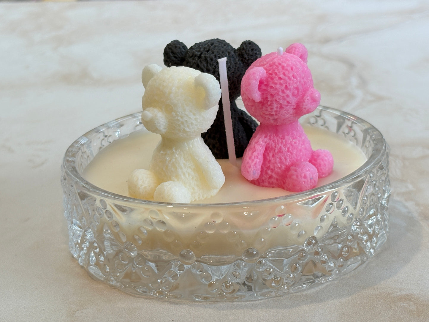 White and Pink Teddy Dish Candle